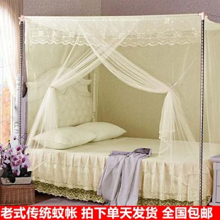 单门蚊帐家用简易穿竹杆绑绳方顶防尘顶15m普通学生单人纹账 老式