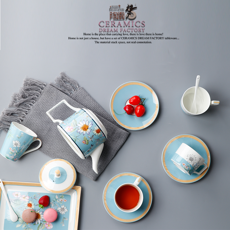 英式下午茶茶具 骨瓷咖啡具欧式 配点心盘6人适用家用送礼咖啡具