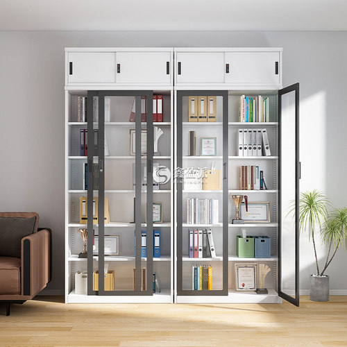 办公室对开玻璃门文件柜钢制凭证柜档案密码锁多层铁皮柜收纳落地