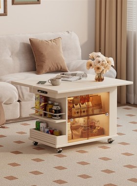 特别好看的茶几全实木白色现代奶油风可移动折叠边几桌客厅小户型