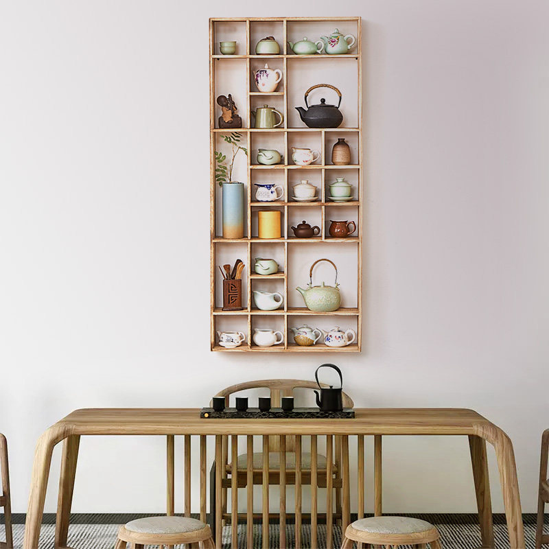 实木中式壁挂博古架墙上多宝阁客厅装饰隔断茶杯茶具架摆件展示架