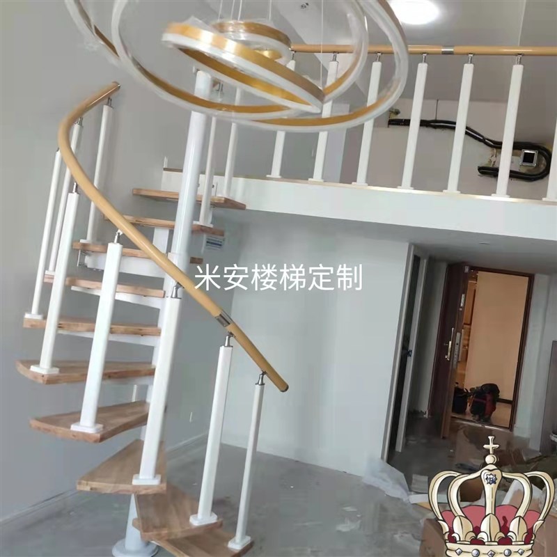 阁楼家用室内跃层钢木实木踏步楼梯旋梯踏板钢架公寓旋转楼梯