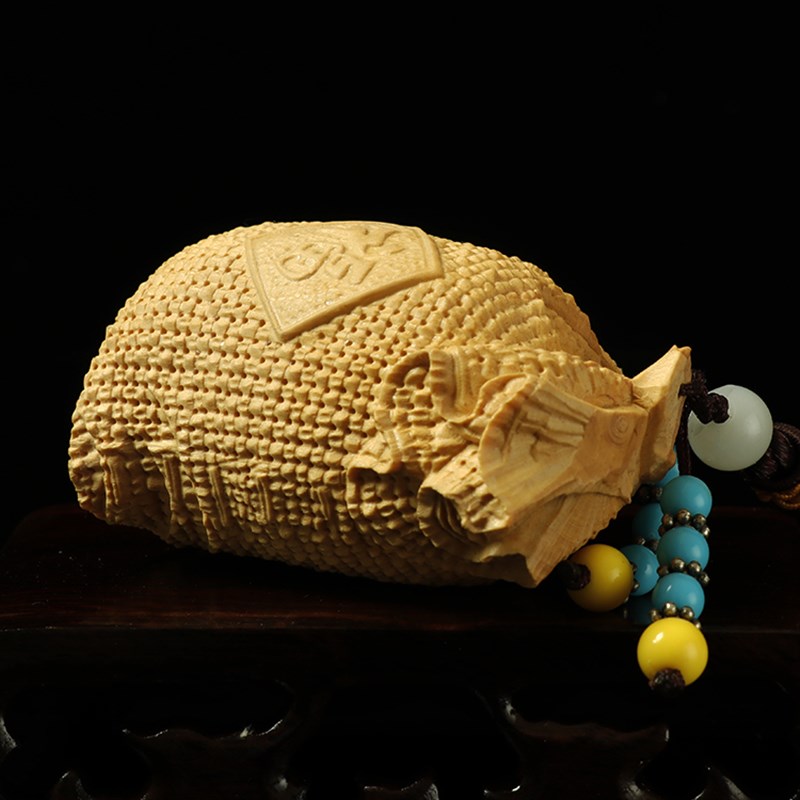 黄杨木雕刻创意摆件汽车挂件饰品手把件盘玩文玩袋招财福钱袋福袋