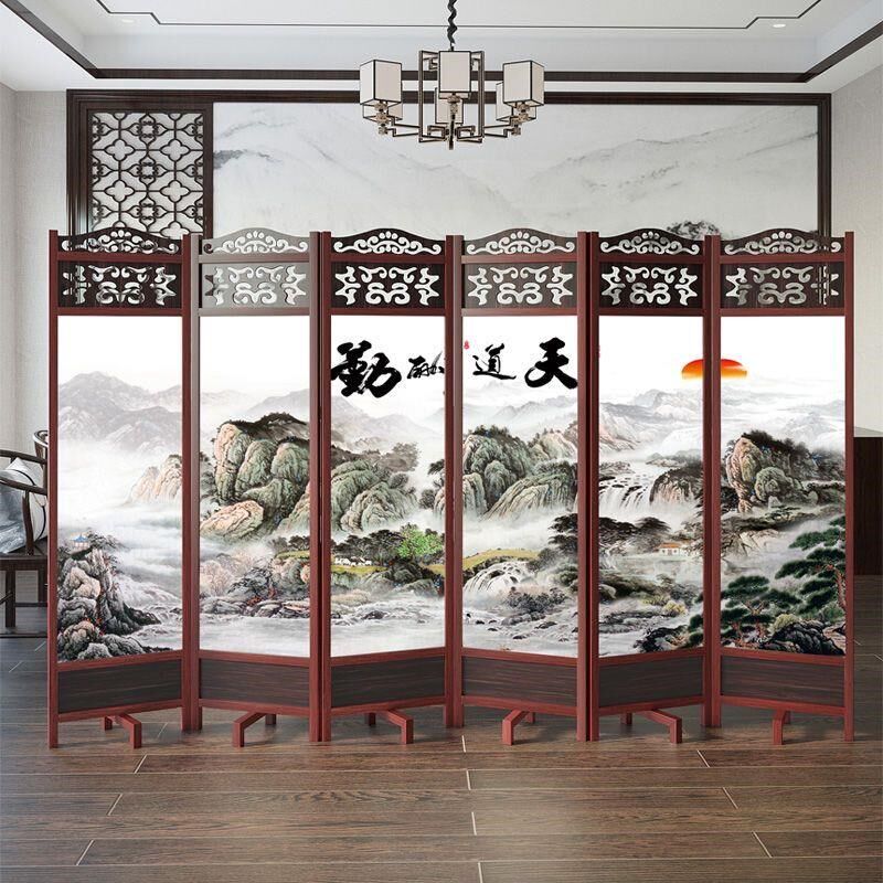 实木屏风隔断中式客厅家用卧室进门遮挡折叠推拉玄关装饰墙