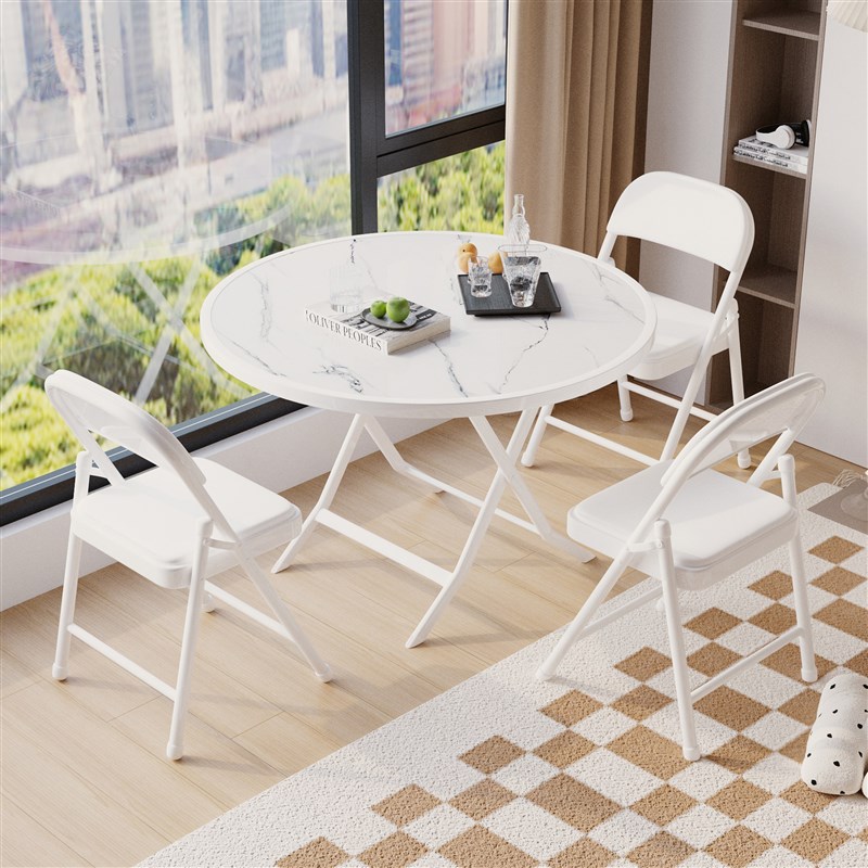 阳台茶桌椅组合小圆桌折叠椅三件套接待洽谈休闲折叠桌餐桌靠背椅