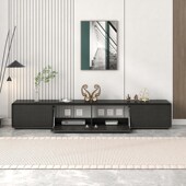 现代电视柜茶几实木黑色木纹级感客厅小户型落地柜定制