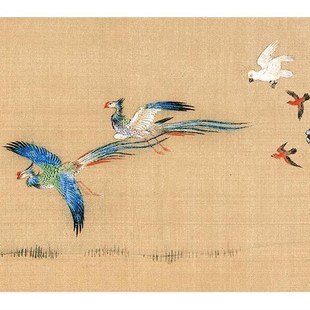 :沈铨百鸟朝凤图古代鸟横幅长卷复制酒店客厅装饰画