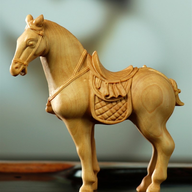 黄杨木雕生肖马摆件手把件动物实木圆雕工艺品招财骏马家居饰品