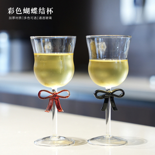 创意网红蝴蝶结香槟杯家用小清新高脚红酒杯葡萄酒杯复古甜酒杯子
