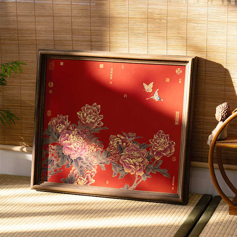 入户玄关装饰画花开富贵客厅餐厅壁画新中式大气挂画牡丹国画送礼