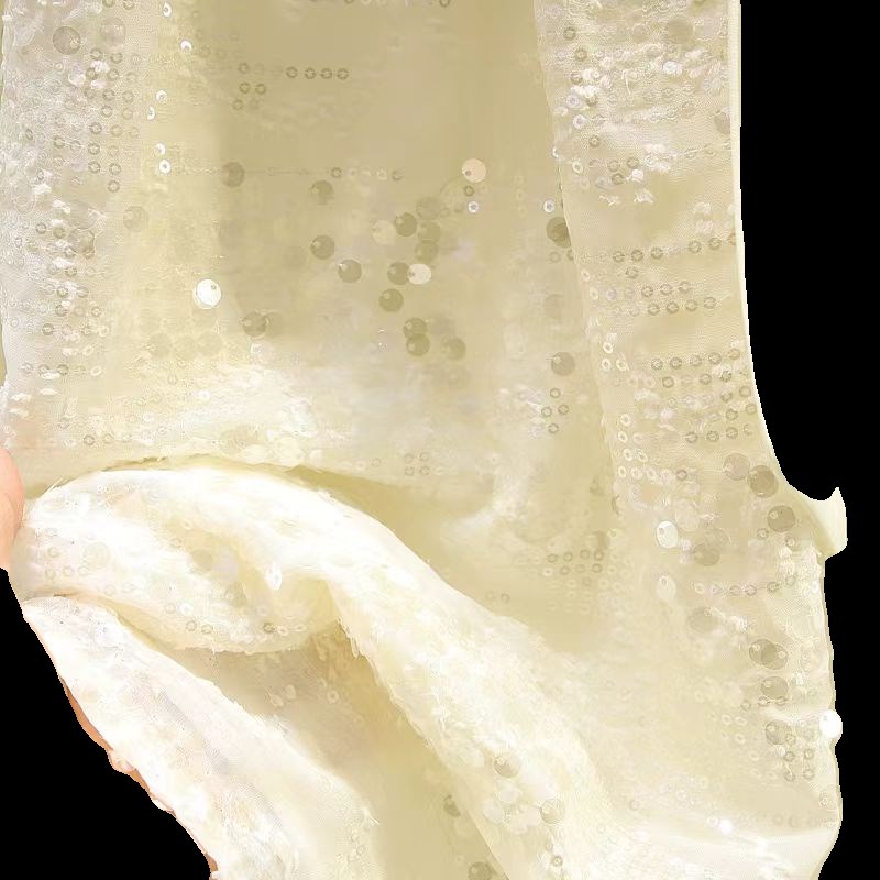 法式高端雪纺亮片面料礼服裙娃娃裙布料柔软亲肤不扎1.3米款粉色