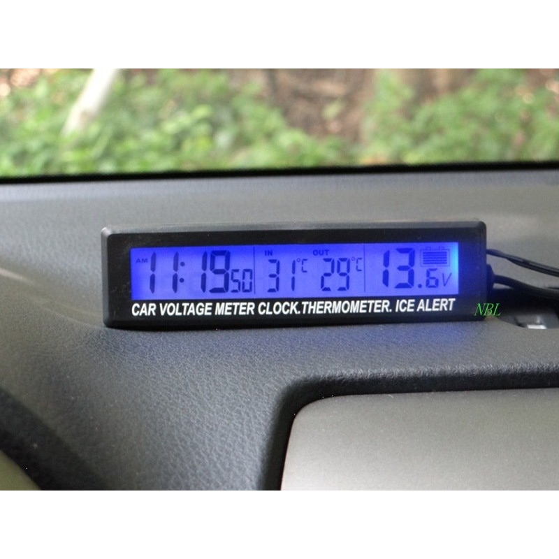 外贸爆款EC88车内外双温度+时钟+电压LED车载电子时钟双色夜光