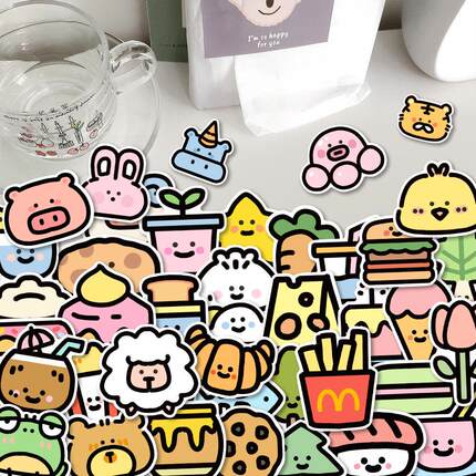 100张卡通手绘动物小贴纸笔记本电脑手机壳水杯封口贴画防水