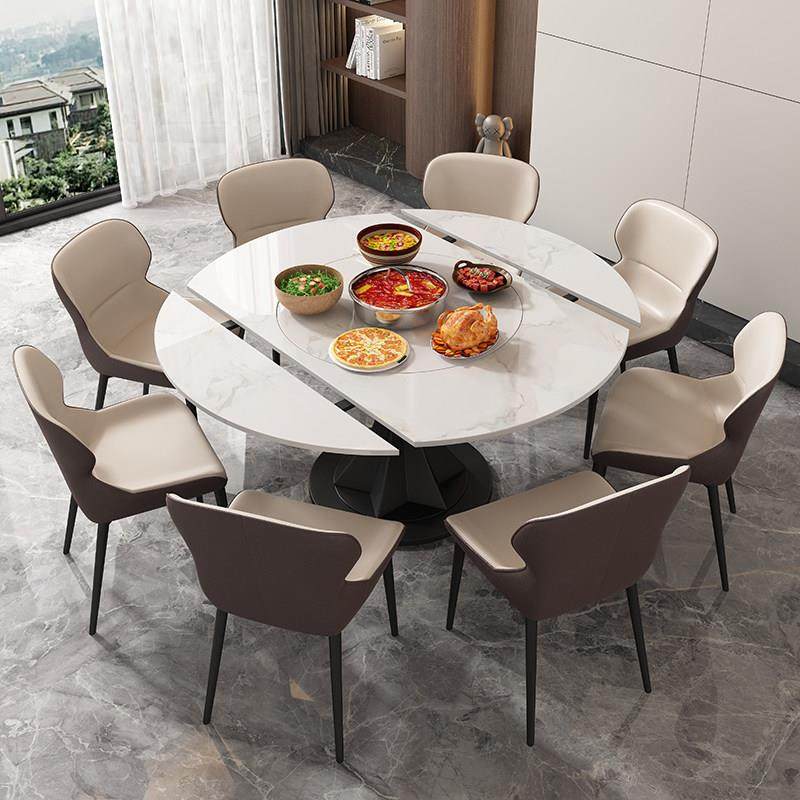 轻奢岩板旋转伸缩餐桌家用小户型可变圆桌带电磁炉折叠餐桌椅组合,住宅家具,岩板餐桌,淘宝优惠券,粉丝福利购,淘宝优惠卷