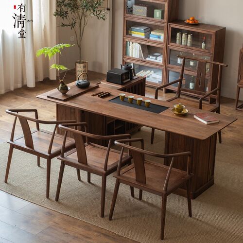 堂实木茶桌椅装新办公室岩板茶桌客厅大板茶台