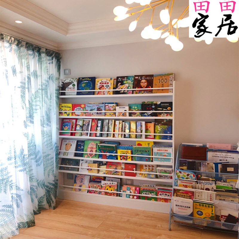 落地实木书柜墙壁挂幼儿园绘书架靠墙书报架
