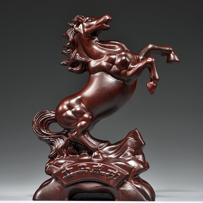 黑檀木雕马到成功摆件实木质十二生肖马家居客厅装饰品送礼工艺品