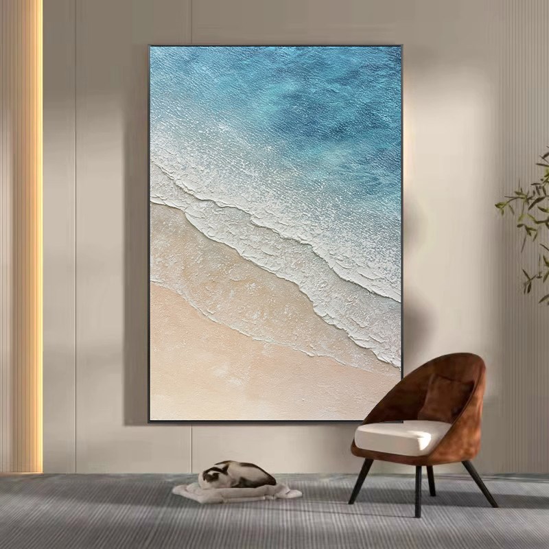 现代简约大芬村海浪纯手绘肌理油画客餐厅玄关电表箱遮挡装饰挂画图片