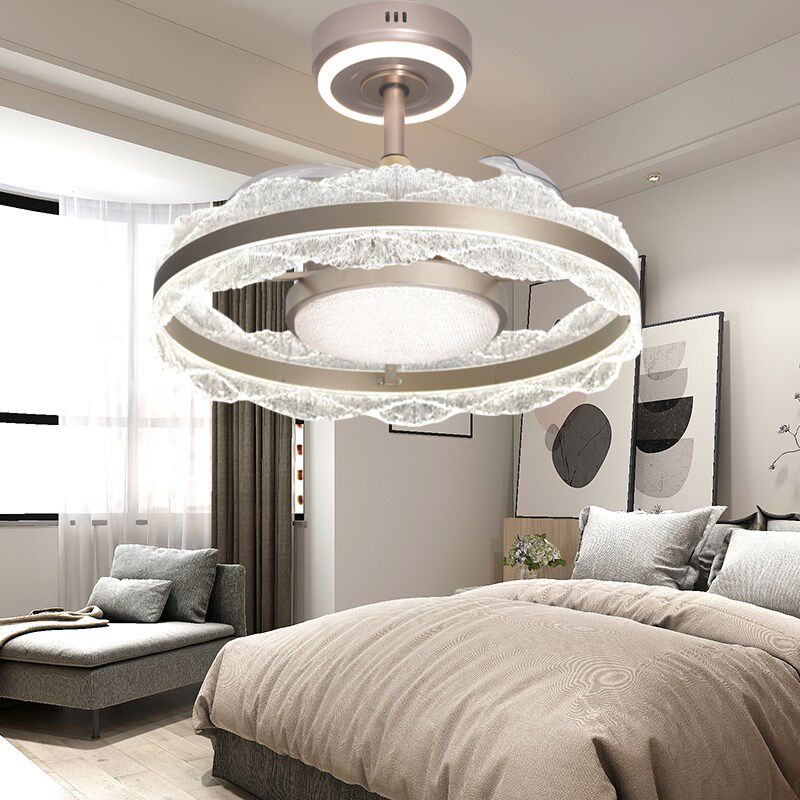 2025新款全光谱简约冰山隐形风扇吊灯全铜电机智能语音三色变光