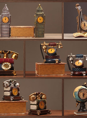 复古工业风电话机模型奶茶店餐饮店橱窗摆件电视柜酒柜座钟装饰品