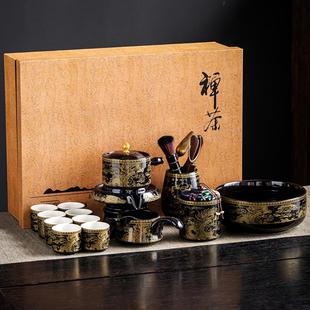 石磨自动茶具套装家用懒人旋转茶壶时来运转磨盘泡茶器高档轻奢大
