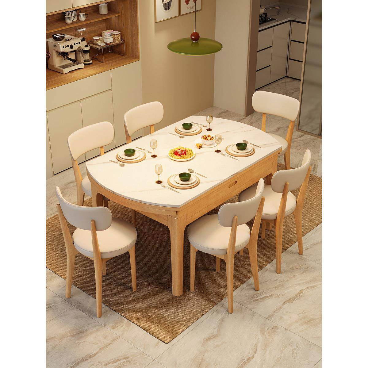 实木板岩家庭小公寓餐桌可伸缩餐桌可变圆桌两用现代简单餐桌和椅,住宅家具,岩板餐桌,淘宝优惠券,粉丝福利购,淘宝优惠卷