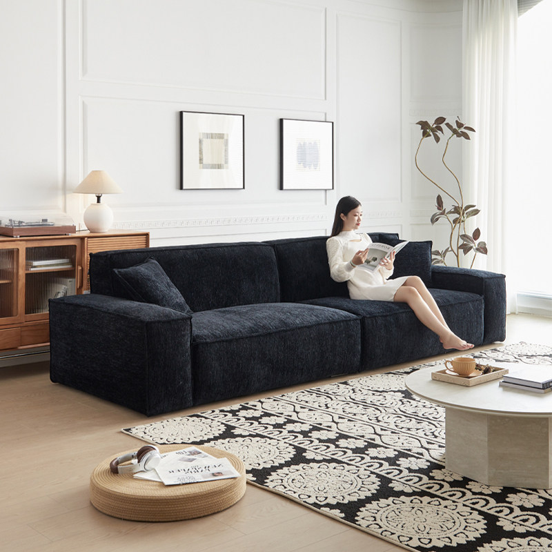 意式极简雪尼尔绒布艺客厅现代简约直排贵妃沙发小户型豆腐块沙发