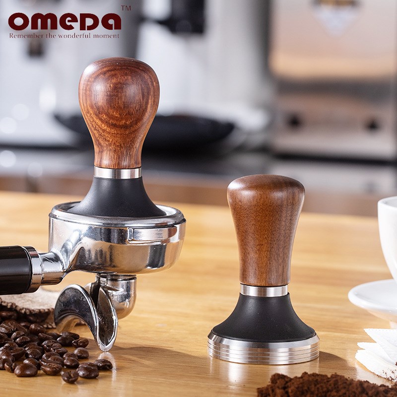 不锈钢咖啡压粉器压粉锤咖啡定力压粉棒58/51mm红檀木手柄布粉器