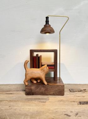 木质小夜灯艺术家居咖啡店内装饰品工艺品桌面创意礼品原木风摆件