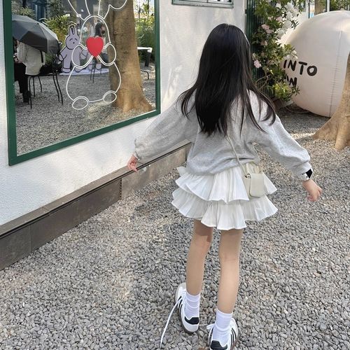 女童蓬蓬半身裙春夏女孩表演出时髦百褶裙蛋糕防走光裤白色短裙子