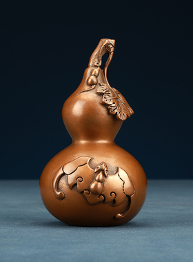 铜欣祥 纯铜双钱葫芦摆件福禄双全葫芦家居装饰品客厅乔迁礼品