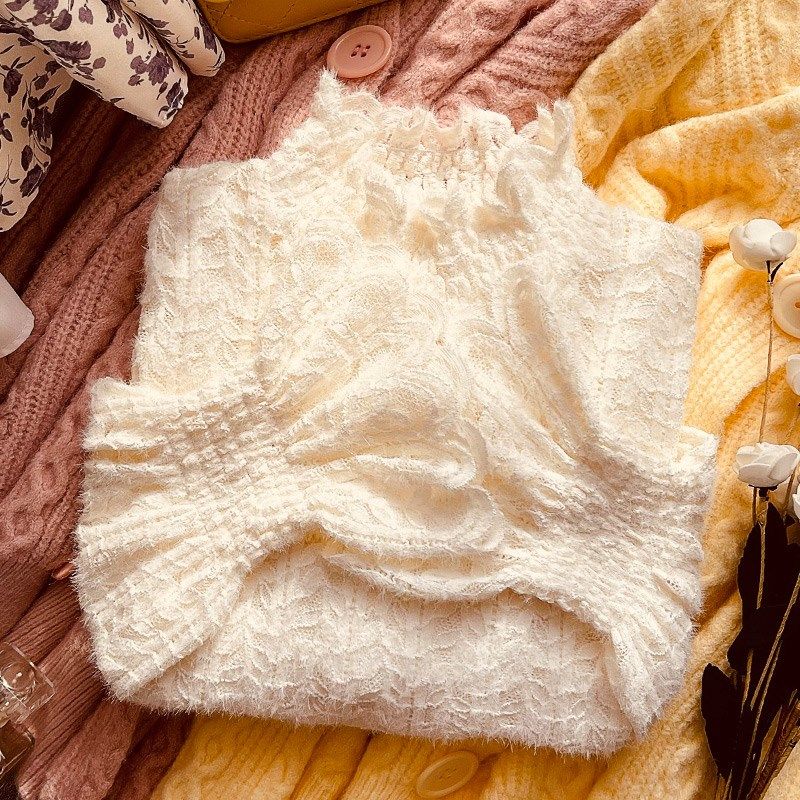 高领磨毛蕾丝打底衫女叠穿内搭小衫秋冬新款洋气喇叭袖网纱上衣女,女装/女士精品,蕾丝衫/雪纺衫,淘宝优惠券,粉丝福利购,淘宝优惠卷