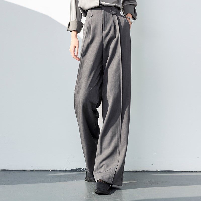 高个子加长灰色西装裤女松弛感老钱风裤子高腰垂坠感直筒裤阔腿裤