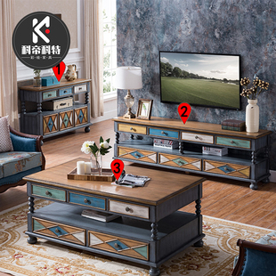 美式实木电视柜组合简约客厅小户型茶几地柜客厅组合复古风格2米