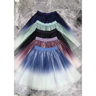 春季新款显瘦百搭高腰a字短裙仙女裙时尚晕染渐变网纱短款半身裙