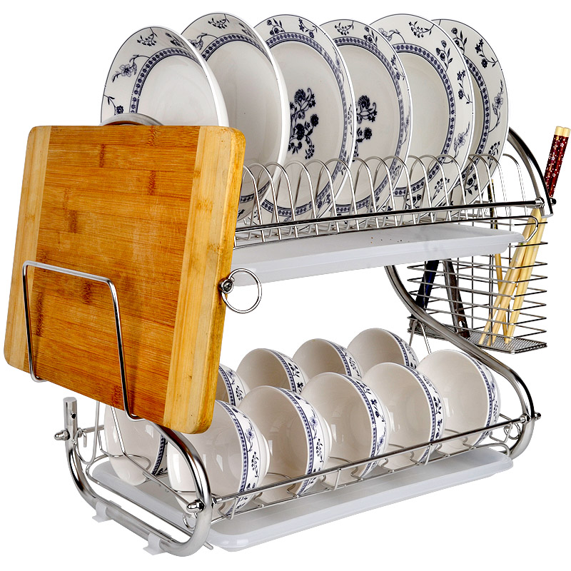 304不锈钢碗架 双层碗碟架沥水架 厨房置物架  收纳架子可挂墙