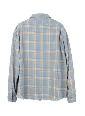 Commas定制蓝黄格纹法兰绒流苏复古长袖格子衬衫休闲纯棉宽松男女