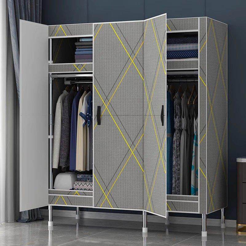 衣柜家用卧室磁吸门布衣柜出租房用简易组装加厚粗全钢架25年新款