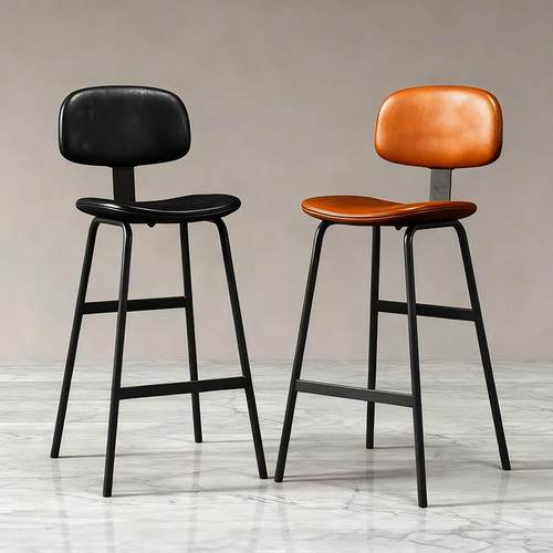 工业风软包靠背高脚凳家用吧台凳酒吧椅铁艺吧台椅简约现代高椅子