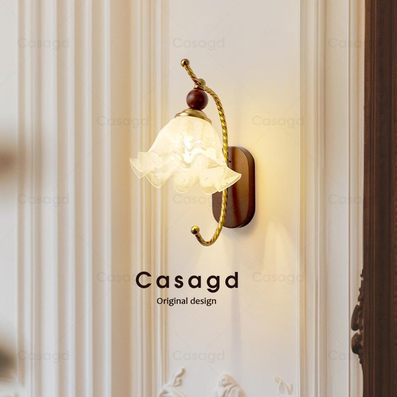 中古风客厅壁灯法式复古玻璃高级温馨卧室床头走廊过道灯具casagd