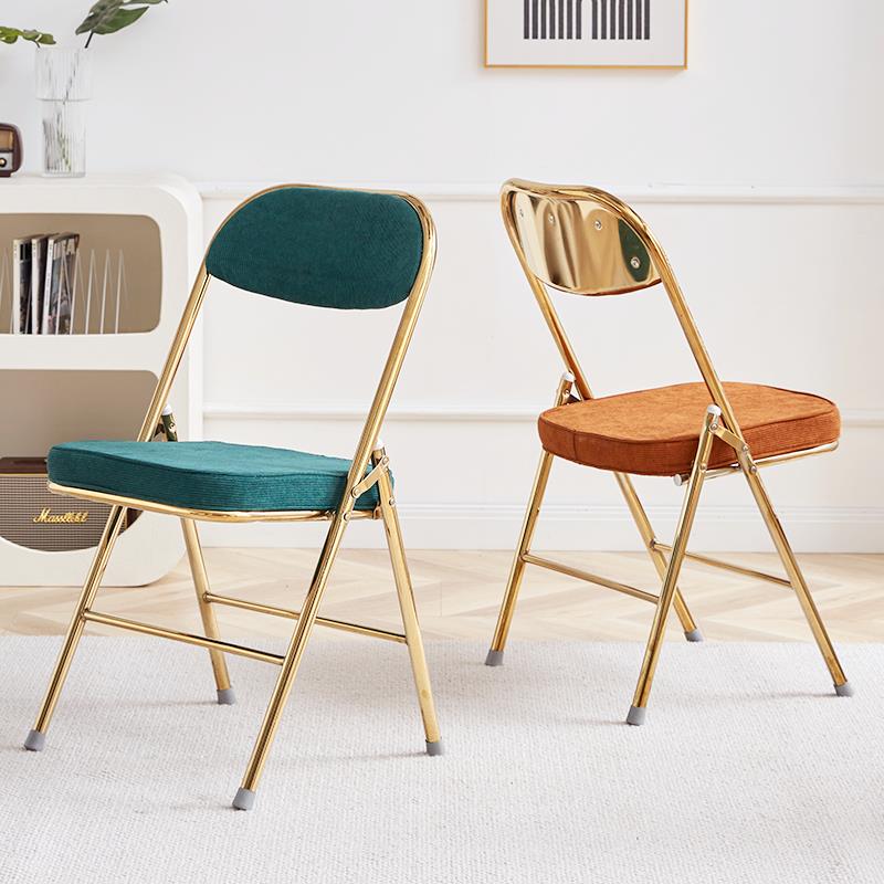 复古折叠椅子灯芯绒家用网红拍照椅靠背餐椅烧烤大排档火锅店凳子