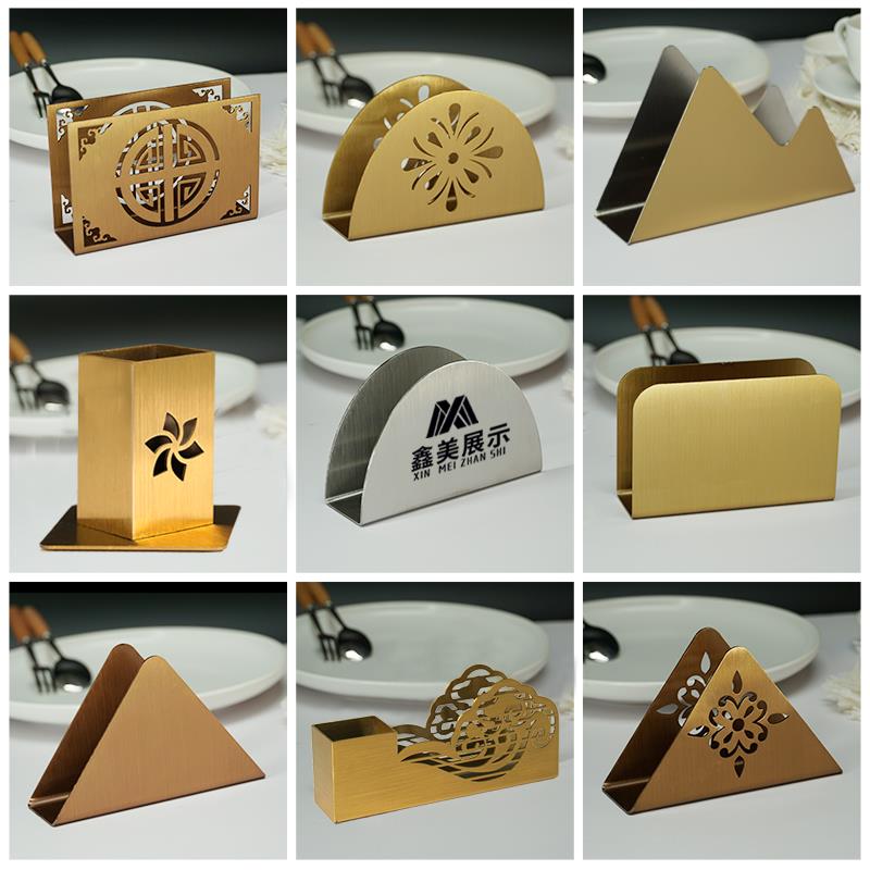 不锈钢纸巾架餐厅酒店餐巾盒定制餐桌方巾架高端Ktv立式纸巾架