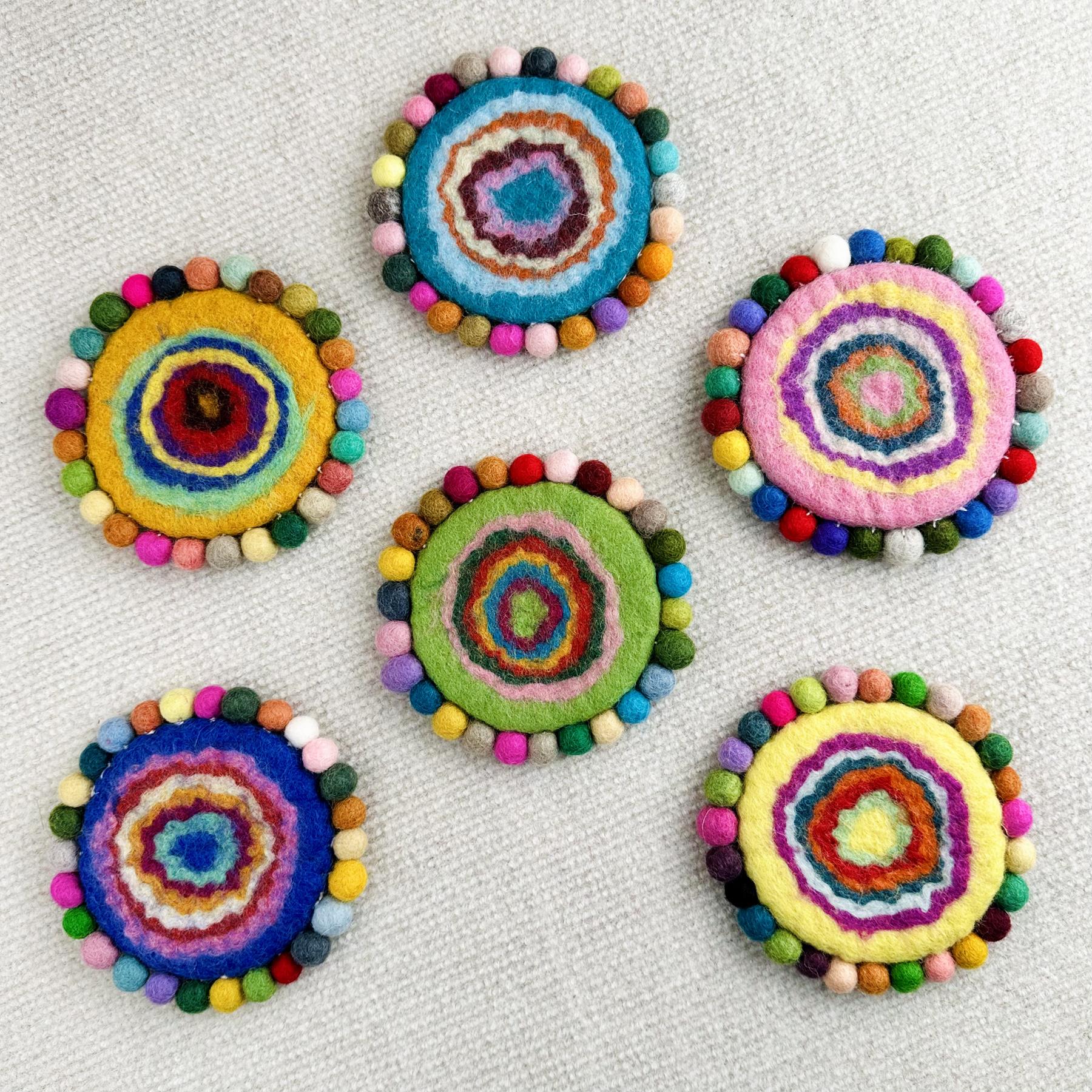 尼泊尔手工羊毛毡 创意晕染圆环球球杯垫隔热垫文艺清新实用