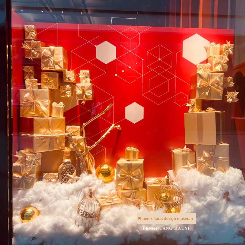 圣诞装饰礼盒新年元旦美陈道具服装店橱窗堆头方形柱形礼品盒定制