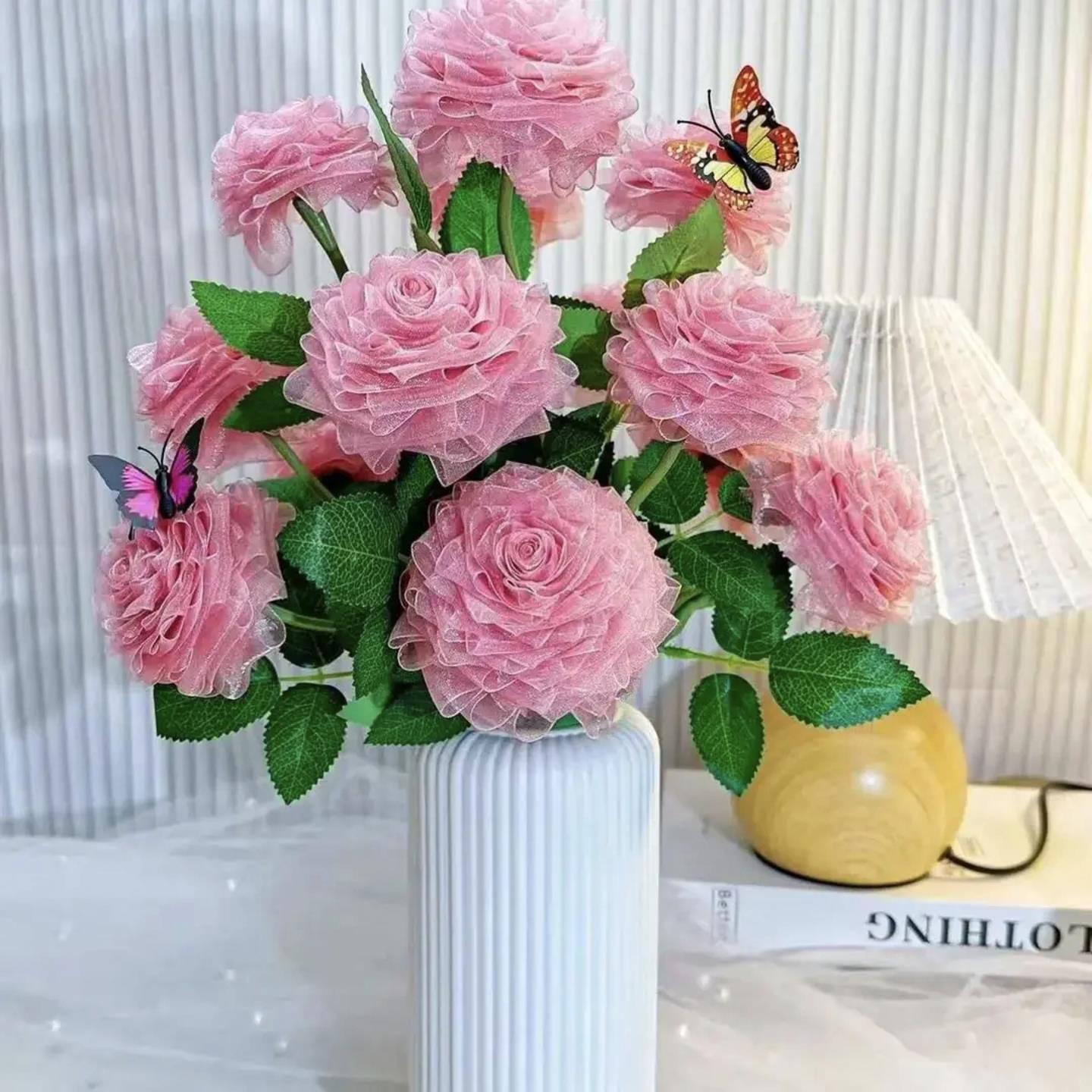 浪漫4cm雪纱带13朵大玫瑰diy手工材料包编织丝带仿真情人节花束