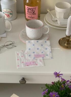 henceforth粉蓝色星星杯垫方形双层薄款纯棉桌面拍摄装饰道具ins