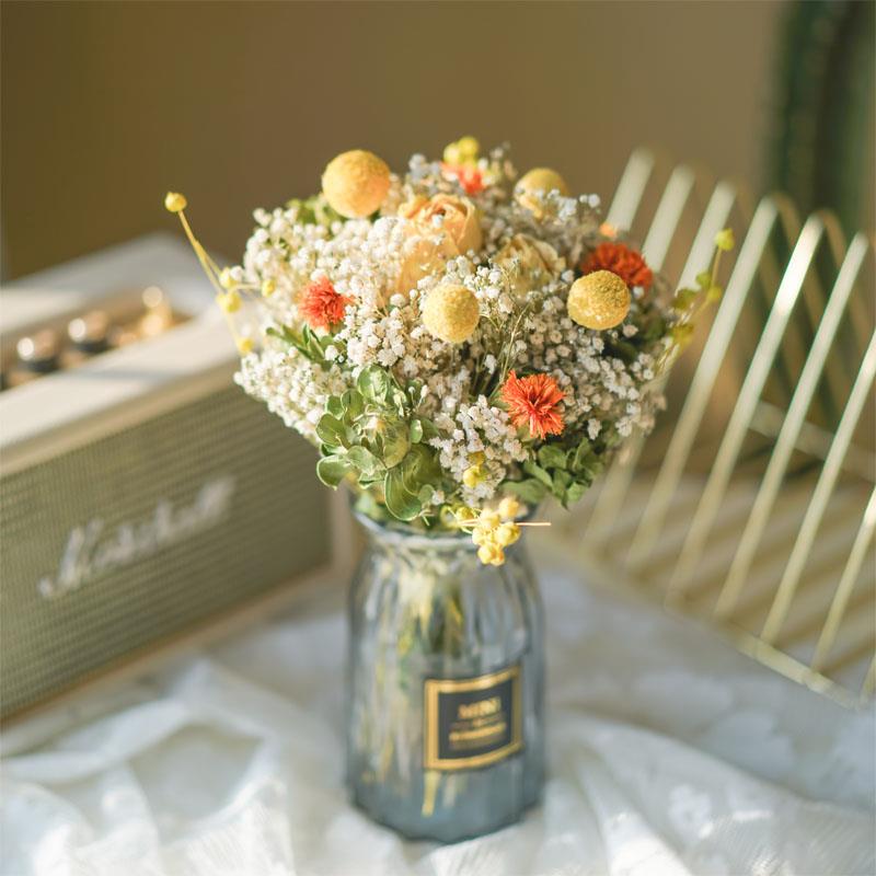 玫瑰满天星向日葵干花花束ins网红摆件真花家居装饰摄影干花道具