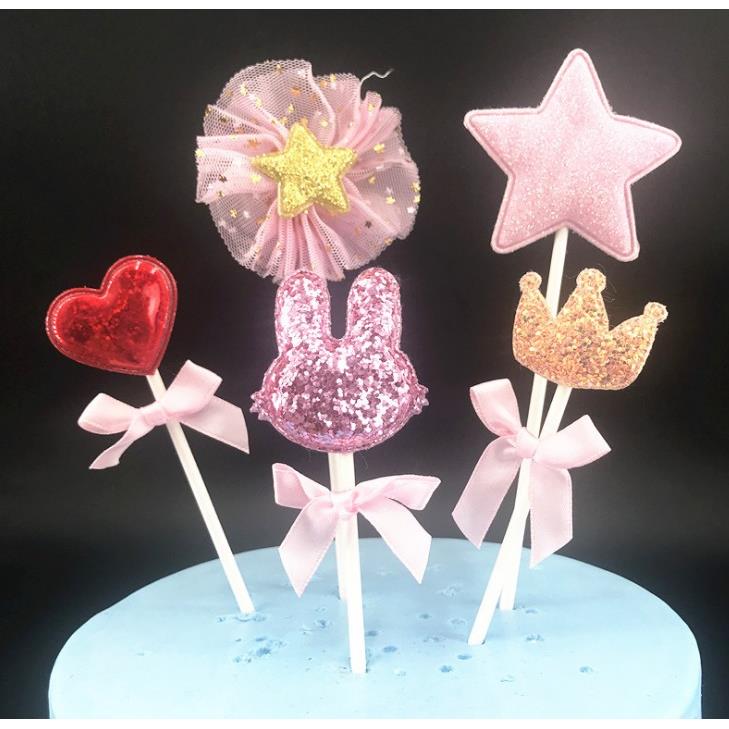 生日蛋糕装饰摆件粉嫩闪闪可爱小兔子插牌插件 烘焙派对装扮用品