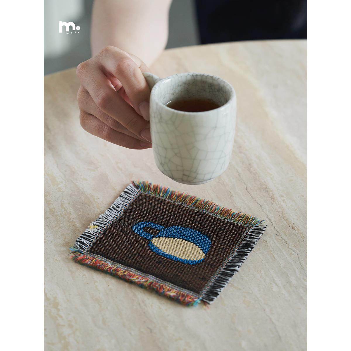 莫语 创意针织杯垫布艺 北欧风流苏方形防烫茶杯垫子桌面隔热垫子
