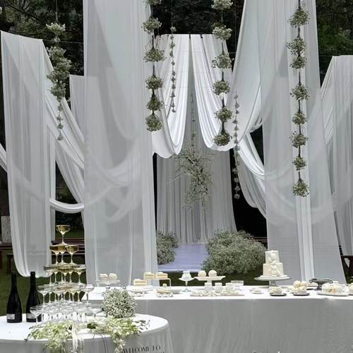 雪纺半透明纱布婚礼装饰纱布白色舞台半透明纱布香槟色天花板户外